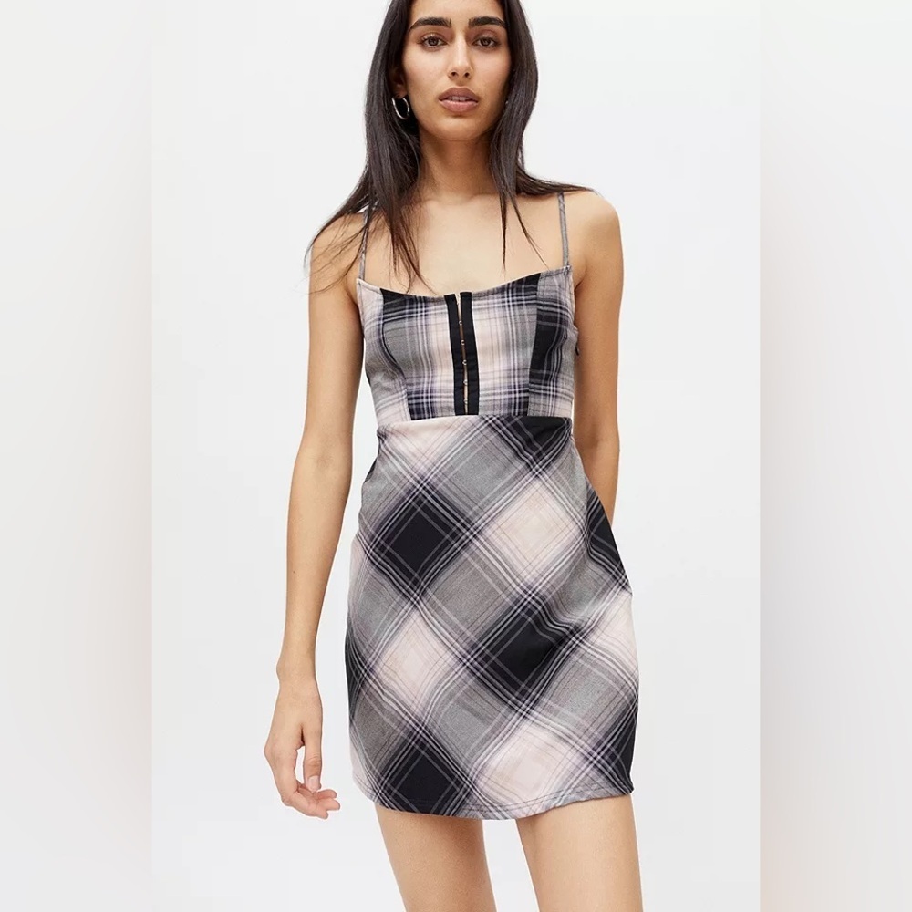 Urban Outfitters | Black Keya Plaid Mini Dress